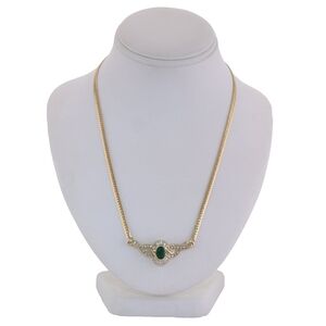 Vintage Estate 14k Yellow Gold 2ctw Emerald & Diamond Pendant 18" Necklace